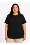 Women's Black Crew Neck Oversized Big Size Basic Comfortable Fit T-Shirt - 2