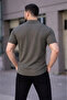 Men's Waffle Fabric Short Sleeve Buttoned Open Collar Regular Fit Shirt - Khaki - 3
