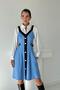 Women's Blue Black Strappy V-Neck Button Detailed Color Block Midi Dress with Ornamental Pockets - 2