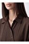 Brown Double-Breasted Collar Women's Shirt Tunic - 3