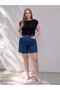 Vizyon New Season Navy Blue Large Size Women's Jean Shorts