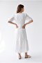 2219 Women's Lined V-Neck Balloon Sleeve Floral Openwork Midi Dress White - 6