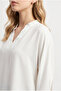 Women's White Judge Collar V-Neck Loose Cut Bat Sleeve Blouse 60286450 - 5