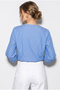 Women's Blue Striped Double Breasted Collar Button Detailed Blouse 60286444 - 5
