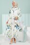 Blue Half Buttoned Sleeves Elastic Skirt Layered Viscose Dress