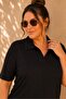 Women's Plus Size Stoned Polo Collar Short Sleeve Stretchy Viscose Blouse - 2