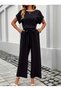 Women's Short Sleeve Round Neck Aerobin Jumpsuit with Elastic Waist and Pockets