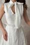 Women's Ecru Embroidered Halter Neck Belted Buttoned Midi A-Line Dress - 3