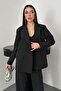 Women's Black Jacket-Pants Set Shimmering Jacket Pants Set Jacket Lapel Wide Leg Long Sleeve - 3
