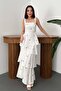 Women's Lilac Strappy Square Neck Layered Floral Maxi Dress with Tie Back