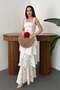 Women's Red Flower Patterned Strappy Square Neck Layered Tie Back Floral Maxi Dress