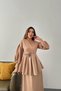 Women's Camel Blouse-Skirt Set Blouse Skirt Set V-Neck Rose Applique Balloon Sleeve Long Skirt - 3