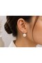 Women's Gold Zircon Stone Pearl Dangle Earrings – Elegant Pearl Earrings