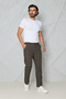 Men's Brown Linen Trousers with Elastic Waist, Comfortable Fit, Summer Casual Trousers - 5