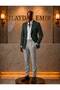 Men's 3 Piece Combination Green Blazer Jacket White Shirt Gray Fabric Trousers Slim Fit Stylish Suit
