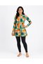 Women’s Modest Two-Piece Swimwear Set with Tropical Leaf Print Long-Sleeve Zip Tunic and Full-Length Black Leggings - 2