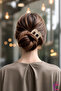 French Pin Pearlescent Ecru Marble Pattern Scalloped U Bun Clip 8cm - Trendy Bone Stick Hair Clip - 2