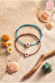 Beach Dream 2-Piece Turquoise and Brown String Heart Macrame Anklet Set - Handcrafted Summer Bohemian Jewelry - 2