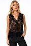 Women's Double Set with Lace Blouse Satin Shirt Blouse Black - 3