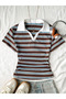 Polo Collar Ruched Bluz