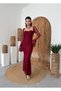 Women's Burgundy Midi Dress Sweetheart Neckline Floral Patterned Tulle Long Spanish Sleeves - 8