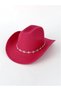 Women's Western Cowboy Hat with Rhinestones and Wide Brim (Fuchsia) - 2