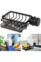 Faucet holder, kitchen sink sponge rack, with tray and hooks, aluminum faucet storage rack, can hold brushes, dishcloths and soap, black.