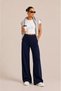 Navy Blue Soft Touch High Waist Wide Leg Modal Trousers with Pockets - 5