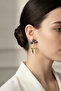 Yellow and Gray Floral Motif Dangle Bijoux Earrings - Modern and Stylish Design - 2