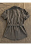Gray Striped Belted Shirt Blouse - 4