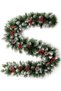 (ec152 NO LED)9FT Flocked Christmas Garland, Artificial Snowy Xmas Garland, Indoor Outdoor Winter Garland with Pine Cones and Red Berries for Christmas Decorations Table Mantle Room