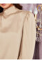 Long Volume Sleeves High Neck Satin Top - 4