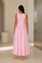 Women's Pink Square Neck Low Waist Gathered Long Dress - 4