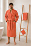 Eldy Men's Robe Set, 3 Pieces, 100% Cotton Certified Shawl Collar Striped Robe Set - Orange Color - 7