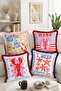 La Dolce Vita Written Lobster Mare and I Need Vitamin Sea Patterned 4-Piece Fringed-Tasseled Throw Pillow Cover - 2
