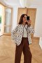 Women's Brown and White Floral Embroidered Linen Jacket - 3