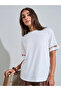 White Floral Embroidered Cuff Short Sleeves T-Shirt