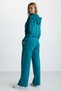 Women's Mint Two-Thread Relaxed Fit Hooded Zipper Crop Wide Leg Sweatpants Set - 7940 - 8