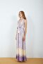 Women Purple Satin Fabric Slit Floral Pattern Tie up Maxi Dress Nbmy4109 - 5