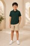 Children's Unisex Dark Green Short Sleeve Polo Collar T-Shirt 100% Cotton Lakos Fabric - 2