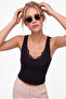 Women's Black Lace Detailed U-Neck Wide Strap Modal Cotton Bodysuit - 2