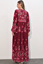 Women's Patterned Long Hijab Dress 2585 - C. Burgundy - 6
