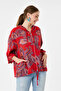 Red Italian Shawl Pattern Hooded Zippered Oversize Jacket Blouse 38 - 46 Size - 4