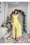 Women's Sari Midi Dress Square Collar Strappy Slit Draped Chiffon Atlas - 4