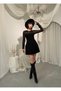 Women's Black Mini Dress Transparent Tulle Long Sleeve A-Line Event Style - 4