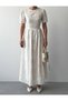 Women's Ecru Midi Dress with Crew Neck, Embroidery, Scallop Detail, Balloon Sleeves - 2