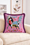 Fringed Throw Pillow Cover with Horse Figure, Leaf and Pomegranate Motifs - Bohemian Decorative Pillowcase Design - 2