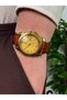 Vintage Gold Dial Brown Men's Wristwatch Genuine Leather Band Stainless Steel Case Colorfast with Calendar