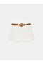 72761 Straw Belt Detailed Cotton Shorts-White - 6