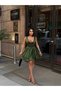 Women's Green Corset Detailed Satin Mini Dress Yel221694 - 4